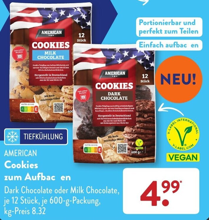 AMERICAN Cookies zum Aufbacken 600 g Packung Angebot bei Aldi Süd