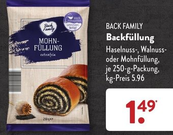 Aldi Süd BACK FAMILY Backfüllung 250 g Packung Angebot