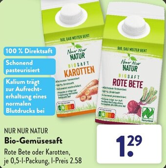 Aldi Süd NUR NUR NATUR Bio-Gemüsesaft 0,5 L Packung Angebot