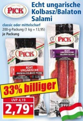 Norma PICK Echt ungarische Kolbasz/Balaton Salami 200 g Packung Angebot