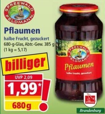 Norma Spreewald Feldmann Pflaumen 680 g Glas Angebot