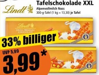 Norma Lindt Tafelschokolade XXL 300 g Tafel Angebot