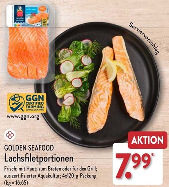 Aldi Nord GOLDEN SEAFOOD Lachsfiletportionen 4x120 g Packung Angebot