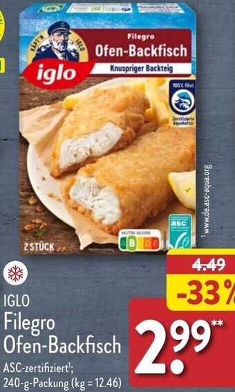 Aldi Nord IGLO Filegro Ofen-Backfisch 240 g Packung Angebot
