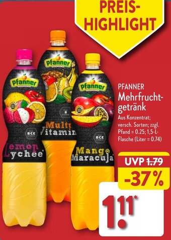 Aldi Nord PFANNER Mehrfruchtgetränk 1,5 L Flasche Angebot