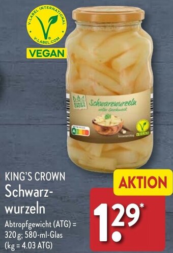 Aldi Nord KING'S CROWN Schwarzwurzeln 580 ml Glas Angebot