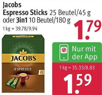 Rossmann Jacobs Espresso Sticks 25 Beutel/45 g oder 3in1 10 Beutel/180 g Angebot