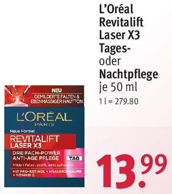 Rossmann L'Oréal Revitalift Laser X3 Tages oder Nachtpflege 50 ml Angebot