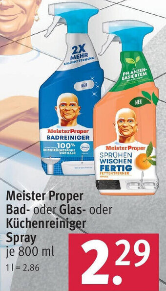 Rossmann Meister Proper Bad oder Glas oder Küchenreiniger Spray 800 ml Angebot