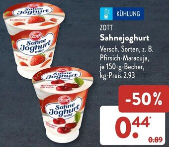 Aldi Süd ZOTT Sahnejoghurt 150 g Becher Angebot