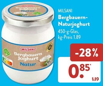 Aldi Süd MILSANI Bergbauern-Naturjoghurt 450 g Glas Angebot