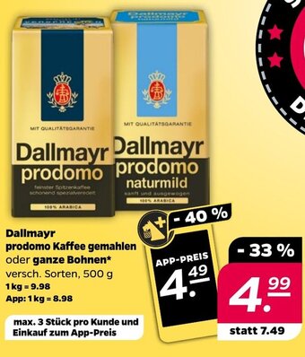 NETTO Dallmayr prodomo Kaffee gemahlen oder ganze Bohnen 500 g Angebot