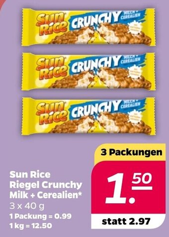 NETTO Sun Rice Riegel Crunchy Milk+ Cerealien 3 x 40 g Angebot