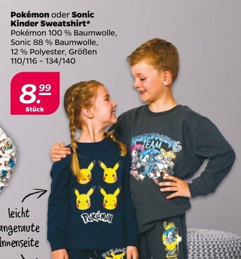 NETTO Pokémon oder Sonic Kinder Sweatshirt 110/116-134/140 Angebot