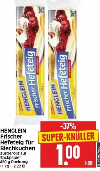 Edeka Herkules Henglein Frischer Hefeteig für Blechkuchen 450 g Angebot