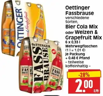 Edeka Herkules Oettinger Fassbrause, Bier Cola Mix oder Weizen & Grapefruit Mix 6x0,33L Angebot