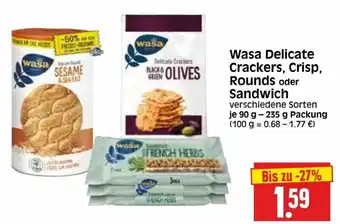 Edeka Herkules Wasa Delicate Crackers, Crisp, Rounds oder Sandwich 90-235g Angebot