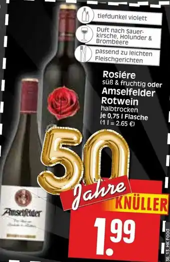 Edeka Herkules Rosiére oder Amselfelder Rotwein 0,75L Angebot