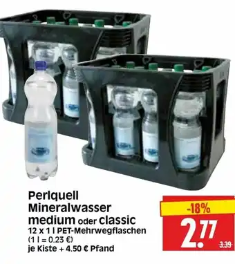 Edeka Herkules Perlquell Mineralwasser medium oder classic 12x1L Angebot