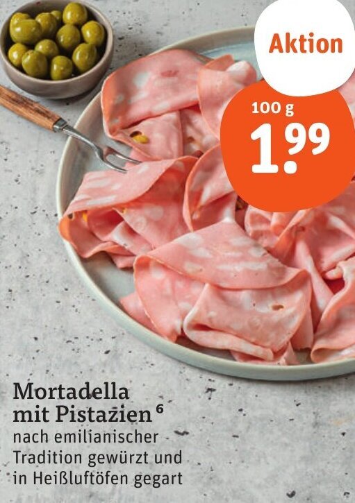 Mortadella mit Pistazien 100 g Angebot bei tegut