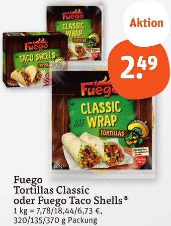 tegut Fuego Tortillas Classic oder Fuego Taco Shells 320/135/370 g Packung Angebot