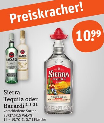 tegut Sierra Tequila oder Bacardi 0,7 L Flasche Angebot