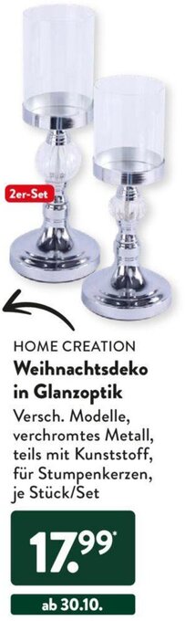 Aldi Süd HOME CREATION Weihnachtsdeko in Glanzoptik Angebot