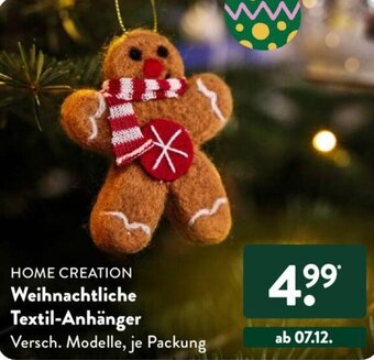 Aldi Süd HOME CREATION Weihnachtliche Textil-Anhänger Angebot