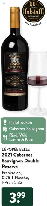 Aldi Süd L'ÈPOPÈE BELLE 2021 Cabernet Sauvignon Double Reserve 0,75 L Flasche Angebot