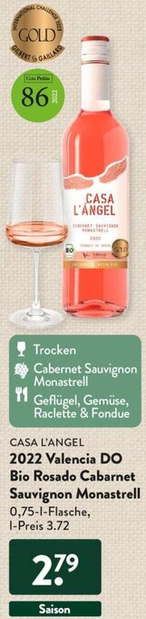 Aldi Süd CASA L'ÁNGEL 2022 Valencia DO Bio Rosado Cabarnet Sauvignon Monastrell 0,75 L Flasche Angebot