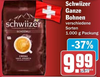 Hit Schwiizer Ganze Bohnen 1.000 g Packung Angebot