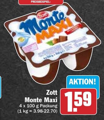 Hit Zott Monte Maxi 4 x 100 g Packung Angebot