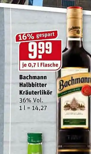 REWE Kaufpark Bachmann Halbbitter Kräuterlikor Angebot