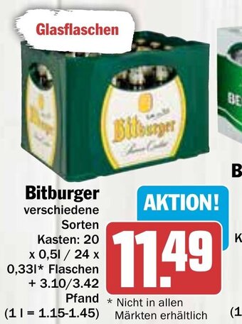 Hit Bitburger 20 x 0,51 / 24 x 0,33 l Flaschen Angebot