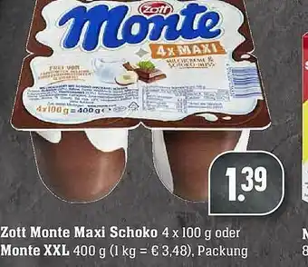 Scheck-in-Center Zott Monte Maxi Schoko Oder Monte XXL Angebot