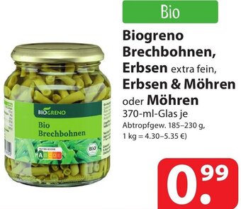 Famila Nord Ost Biogreno Brechbohnen, Erbsen, Erbsen & Möhren 370 ml Glas Angebot