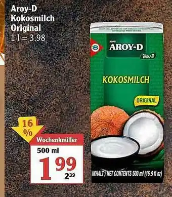 Globus Aroy-d Kokosmilch Original Angebot