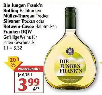 Globus Die Jungen Frank'n Rotling, Müller-thurgau Trocken Silvaner Trocken Oder Rotwein-cuvée Halbtrocken Franken DQW Angebot