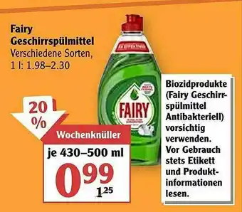 Globus Fairy Geschirrspülmittel Angebot