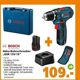 Globus Baumarkt Bosch Akku-bohrschrauber „gsr 12v-15” Angebot