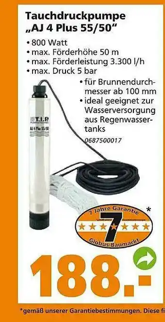 Globus Baumarkt Tauchdruckpumpe Aj4 Plus 55.50 Angebot