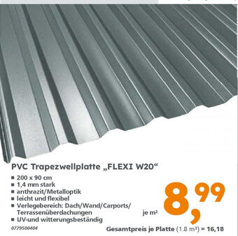 Globus Baumarkt PVC Trapezwellplatte ,,FLEXI W20" 200*90 Angebot