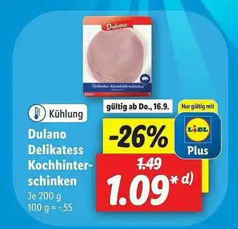 Lidl Dulano Delikatess Kochhinterschinken Angebot