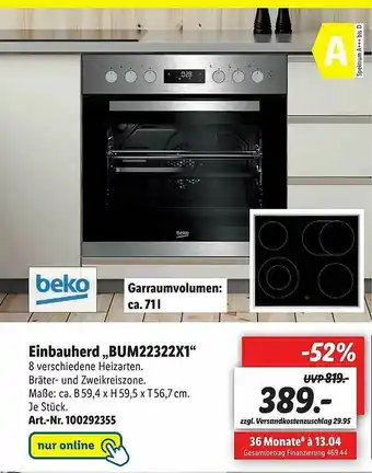 Lidl Beko Einbauherd Bum22322x1 Angebot