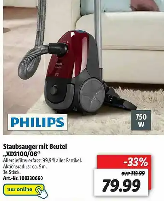 Lidl Philips Staubsauger Mit Beutel Xd3100.06 Angebot