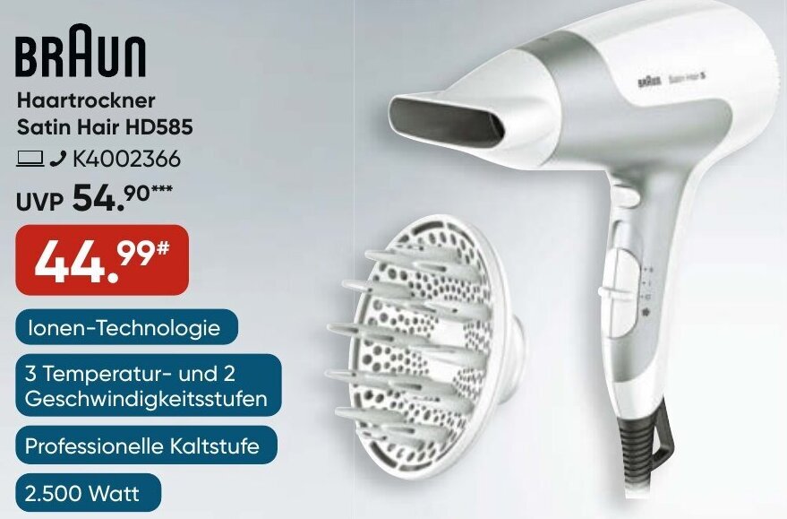 BRAUN Haartrockner Satin Hair HD585 Angebot bei Galeria