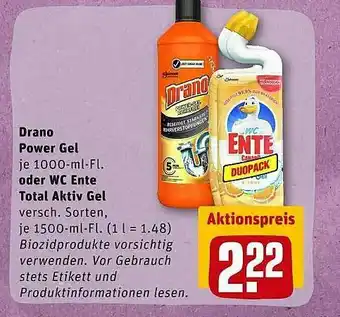 REWE Drano Power Gel Oder Wc Ente Total Aktiv Gel Angebot