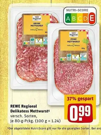 REWE Rewe Regional Delikatess Mettwurst Angebot