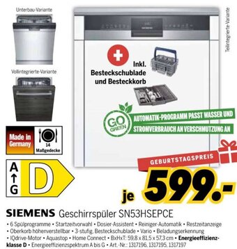 MEDIMAX SIEMENS Geschirrspüler SN53HSEPCE Angebot