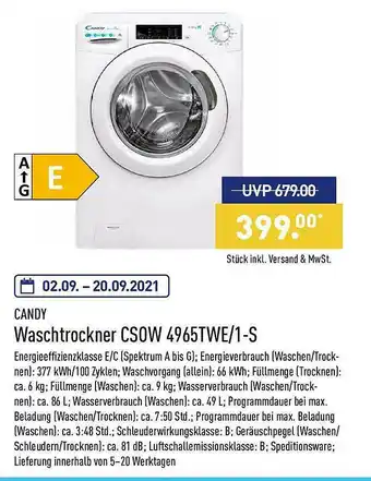 Aldi Nord Candy Waschtrockner Csow4965twe.1-s Angebot